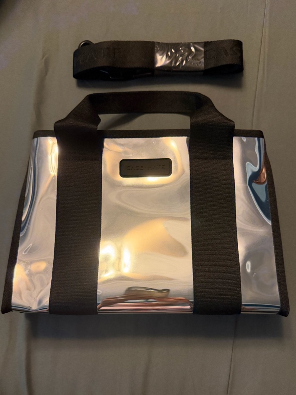 Case-Mate Silver Reflective Tote with Black Straps